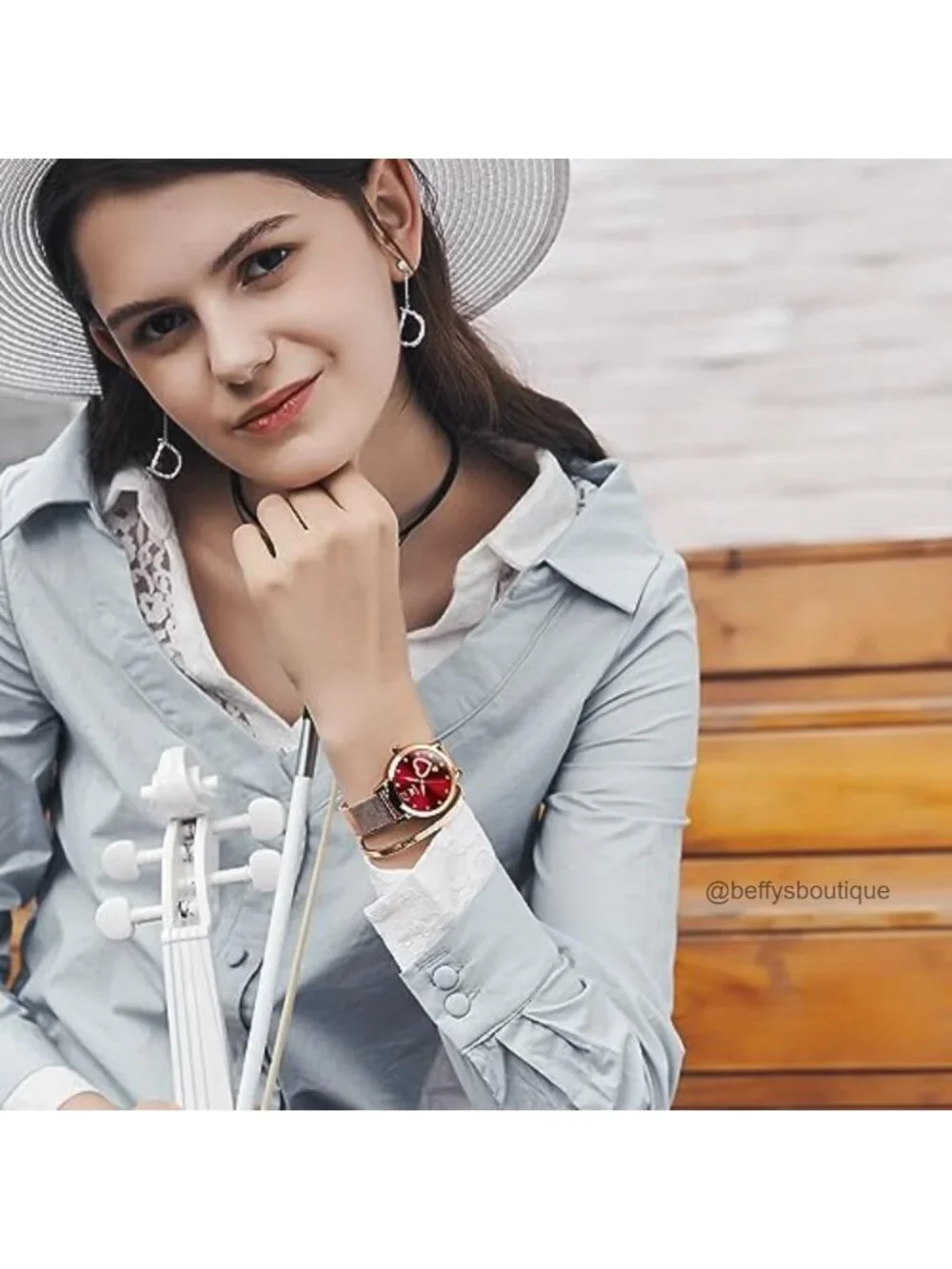 Ladies Diamond Heart Mesh Bracelet Watch Japanese Quartz Stainless Steel